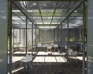 MPavilion, in Queen Victoria Gardens St Kilda Road Melbourne Australia Sean godsell microperforated